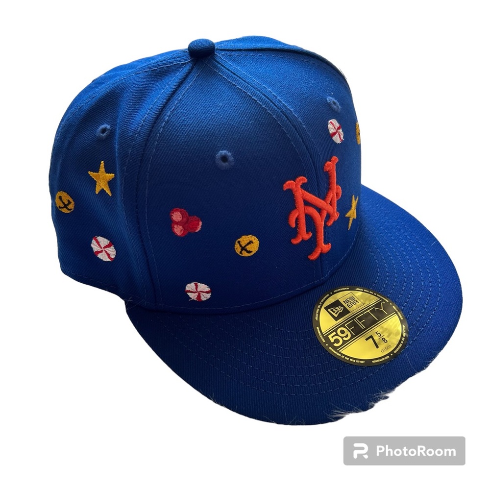 New Era New York NY Mets Holly Blue Orange 59FIFTY Fitted Cap Size 7 5/8 New